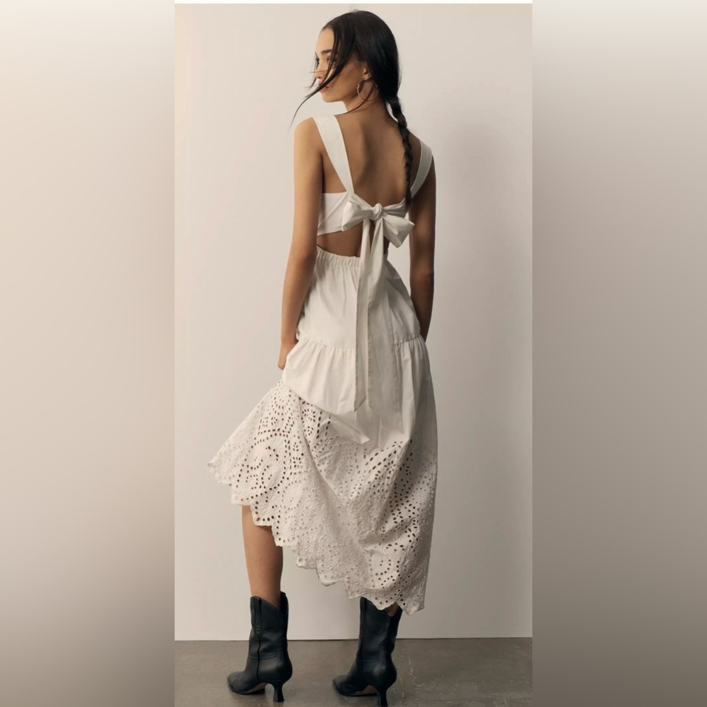 Anthropologie Moon River Tiered Eyelet Midi Dress Sz L - Picture 1 of 7